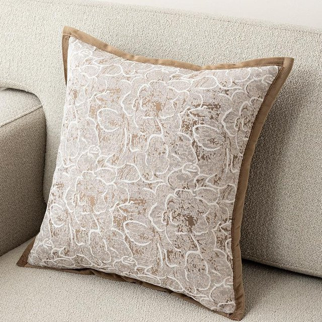 JMG Clothing Luxus Jacquard Kissenbezug aus Chenille in Beige mit floralem Design, B/H: 40 x 40 cm - Bild 1