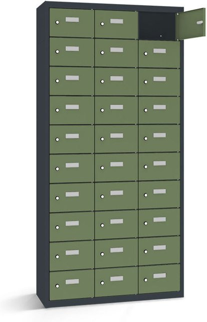 rotstahl Wertfachschrank mit 30 Fächern, Korpus Anthrazitgrau und Türen Hellgrün, B/T/H: 117,5 x 50 x 180 cm - Bild 1