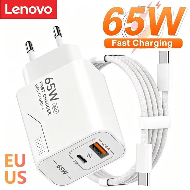 Lenovo 65W GaN USB-C-Ladegerät mit 2 Ports in Weiß - Bild 1