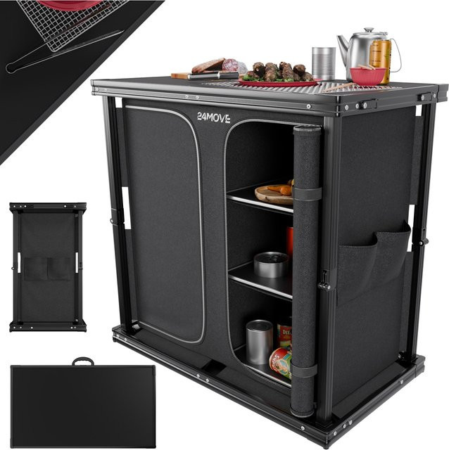 24MOVE® Campingküche AVERSA faltbar aus Aluminium in Silber mit Arbeitsplatte und Staufächern - Bild 1