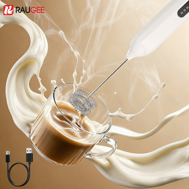 Wiederaufladbarer elektrischer Milchaufschäumer von ragee in Weiß als kabelloser Milchschaum-Maker und Handmixer - Bild 1