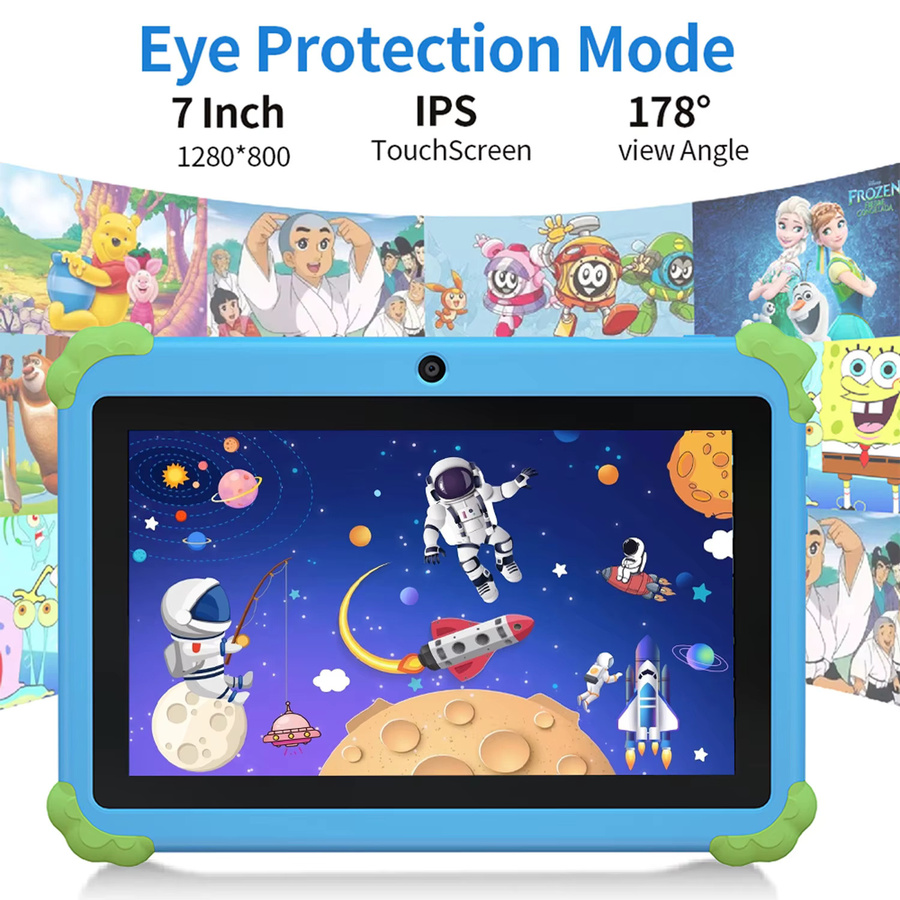 BDF Kinder Tablet mit Cartoon-Muster, 7 Zoll Display, Android 13, 4 GB RAM, 64 GB ROM, Blau - Bild 2