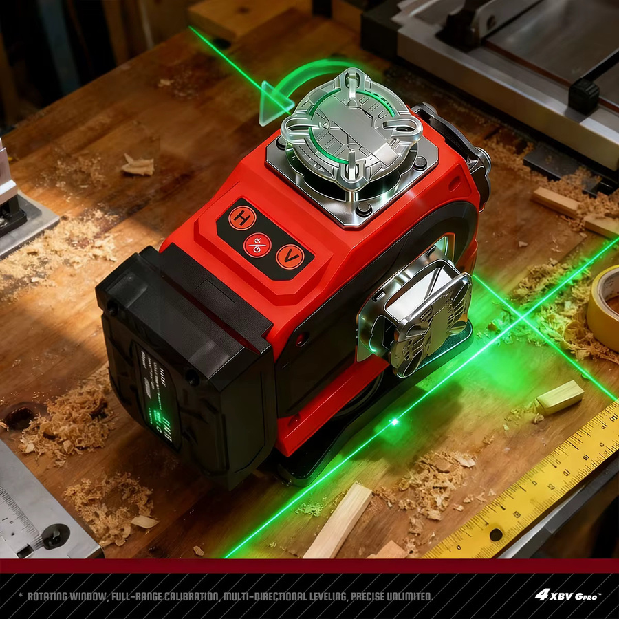 YEVOLT Grüner Laser-Nivellierer YVGLL4CH16-Serie 4-Ebenen 16-Linien Selbstnivellierend 360° 4D Elektrowerkzeug Messinstrument mit Stativ in Grün - Bild 2