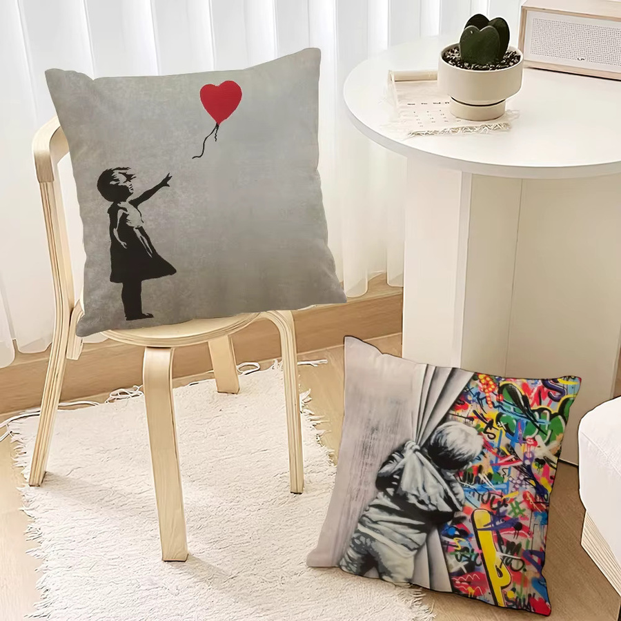 Banksy Street Graffiti Art Kissenbezug in Grau, quadratisches Dekokissen für Sofa und Heimdekoration, B/B/H: 30 x 30 x 30 cm - Bild 2