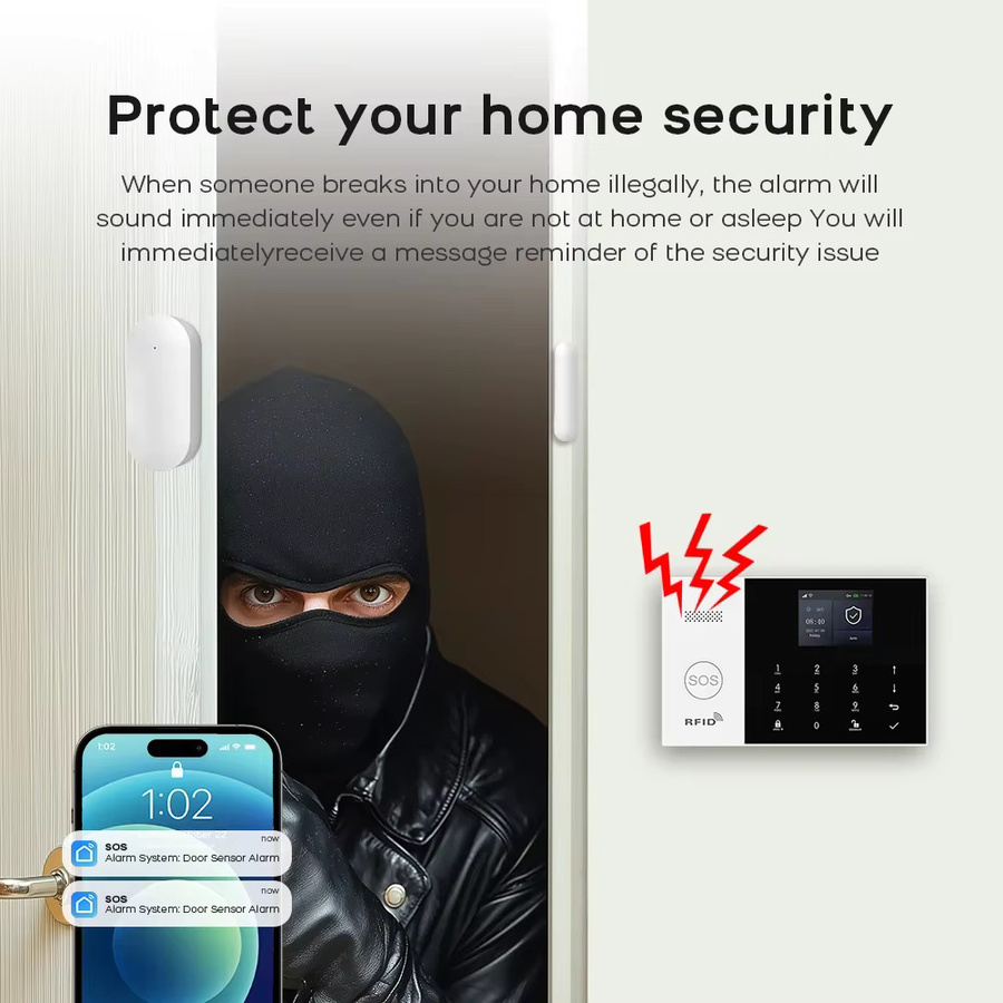 PGST Smart Home Alarmsystem WiFi GSM Drahtloses Einbruchschutz-Set mit PTZ IP-Kamera und 2-Wege-Audio in Weiß mit Tuya Unterstützung - Bild 4