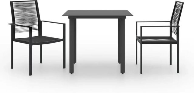 vidaXL 3-tlg Garten-Essgruppe aus PVC-Hohlrattan und Glas in Schwarz Matt - Bild 1