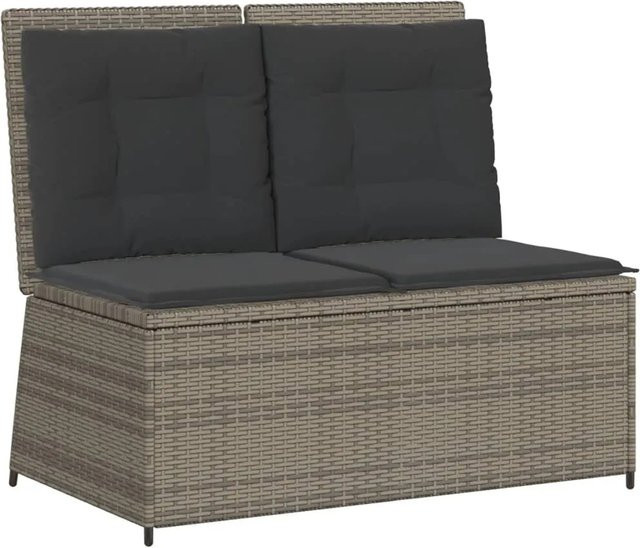 Verstellbare Gartenbank von furnicato aus grauem Poly-Rattan mit wetterfesten Kissen und pulverbeschichtetem Stahlgestell, B/T/H: 110 x 67 x 95 cm - Bild 1