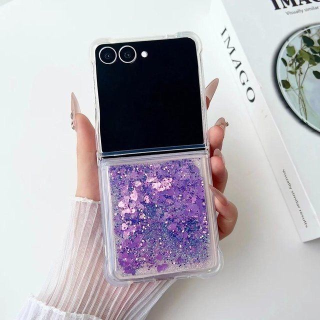 Glitzer Sanduhr Herz Schutzhülle für Samsung Galaxy Z Flip 7 6 5 4 3 5G in Bunt und Transparent - Bild 1