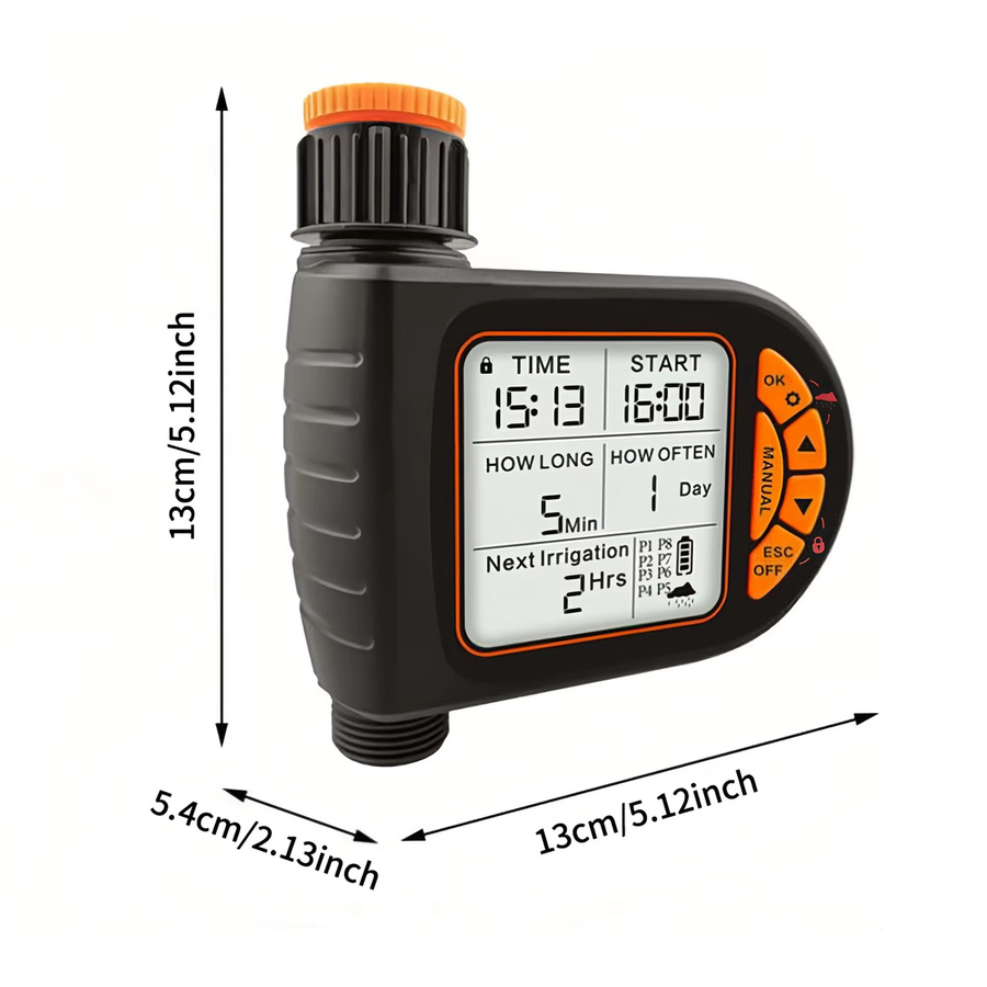 Programmierbarer Sprinkler-Timer in Schwarz für Gartenschläuche mit Regenverzögerung, manuellem und automatischem Modus - Bild 2