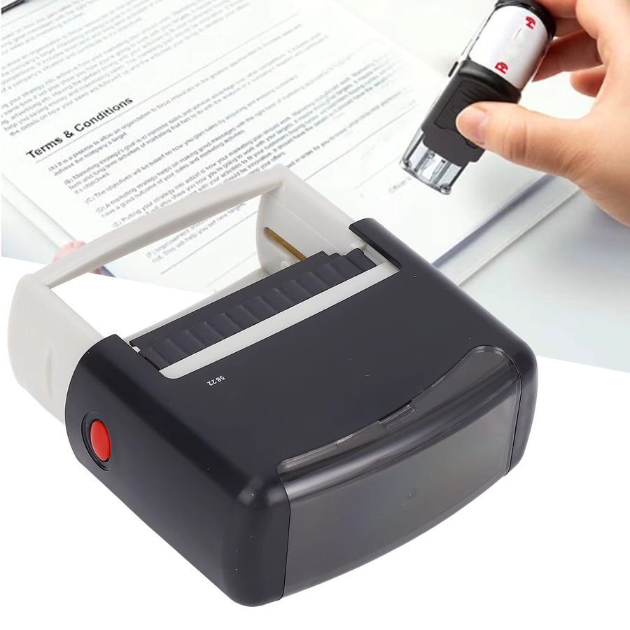 Qiilu Selbstfärbender Automatischer Druckstempel mit Buchstaben, Zahlen, Datum und Symbolen, nachfüllbar, Farbe: Schwarz, B: 58 mm, T: 22 mm - Bild 2
