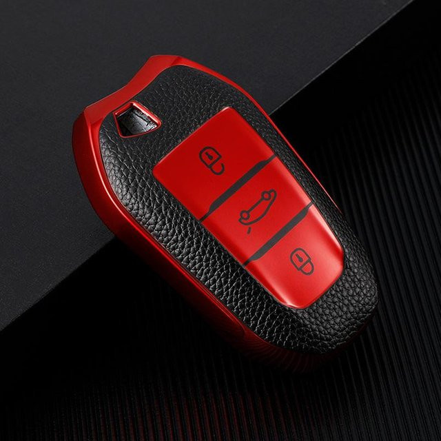 Luxus Autoschlüssel Hülle mit Schlüsselanhänger für Peugeot 2008 3008 4008 5008 308 408 508 in Rot - Bild 1