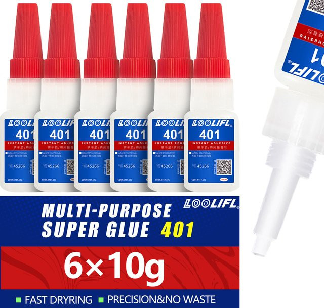 6er Pack LOOLIFL Sekundenkleber 401 Cyanacrylat-Flüssigkleber für Kunststoff, 10 g pro Stück - Bild 1