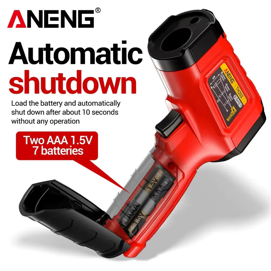 ANENG Infrarot-Thermometer TH202 Digitales Laser-Temperaturmessgerät mit LCD-Display in Schwarz-Rot für Messbereiche von -50 bis 600 ℃ - Bild 2