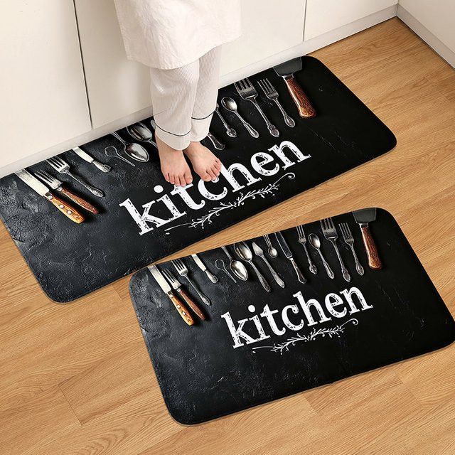 1of Flanell-Küchenbodenmatte mit Geschirrmuster, saugfähige Fußmatte für Wohnzimmer, Schlafzimmer oder Eingangsbereich - Bild 1