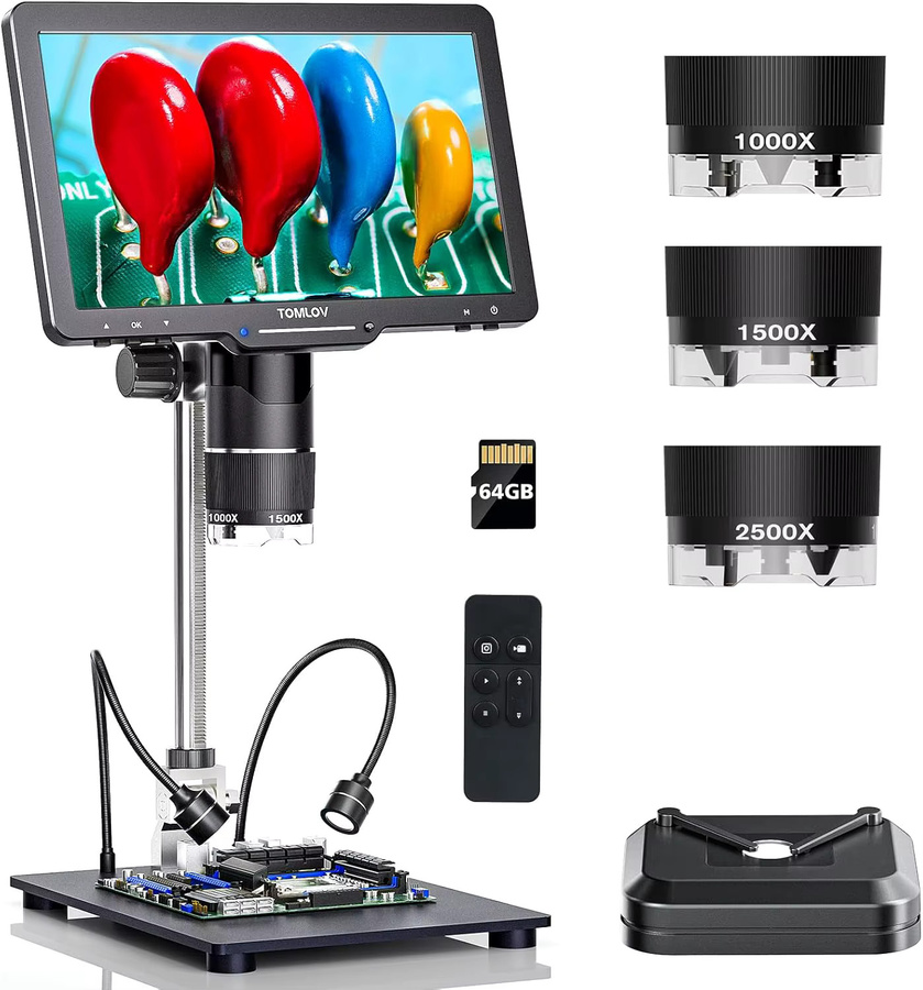 TOMLOV Digitalmikroskop TriL110 mit 10,1 Zoll IPS-Bildschirm, 2500X Vergrößerung, 2K HDMI Anschluss und 14 LED-Leuchten, Schwarz - Bild 8