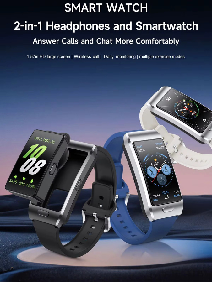 LIGE 2-in-1 Bluetooth Kopfhörer Smartwatch mit GPS-Tracker und Herzfrequenz-Überwachung für Android und iOS in Schwarz oder Blau - Bild 5