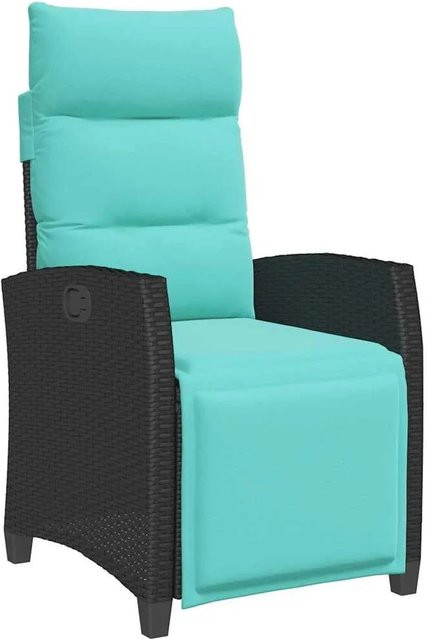 vidaXL Gartensessel mit Beistelltisch aus Poly Rattan und Metall in Schwarz und Türkis, verstellbar - Bild 1