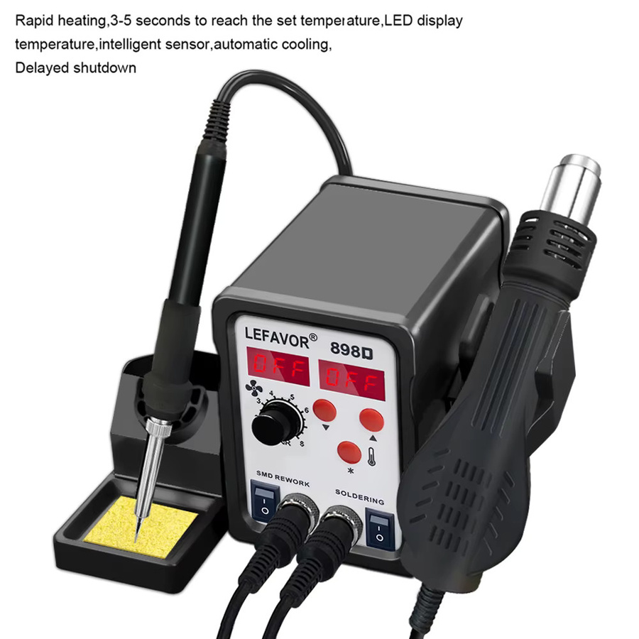 Lefavor 898D 2 in 1 Lötstation mit Heißluftpistole und elektrischem Lötkolben für PCB IC SMD BGA Schweißen in Schwarz - Bild 5