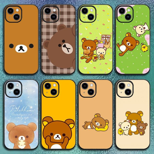 Rilakkuma Handyhülle für Apple iPhone 12 bis 17 Pro Max Plus in Schwarz mit Cartoon-Design - Bild 1