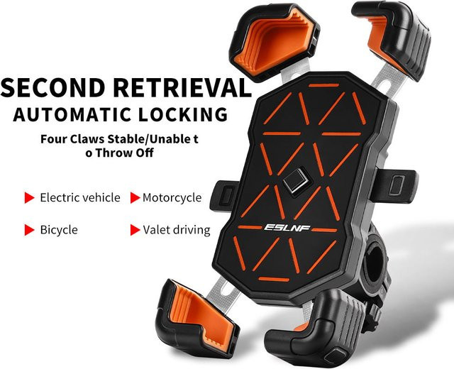 ESLNF Fahrrad-Handyhalter Universal 360 Grad Ansicht Telefonhalterung für 4,5 bis 7,2 Zoll in Schwarz und Orange - Bild 1
