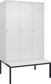 C+P Spind Classic PLUS Garderobenspind mit Sitzbank, 3 Abteile, Farbe: Reinweiß, B/T/H: 212,0 x 120,0 x 81,5 cm, mit Zylinderschloss und 4 Garderobenhaken - Bild 1
