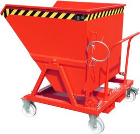Bauer Südlohn Späne-Kippmulde SKS 700 aus Stahl in Rot mit 700 l Volumen, Rollen, Ablasshahn und manueller Kippvorrichtung, B: 134,5 cm, T: 120,0 cm, H: 127,5 cm - Bild 1