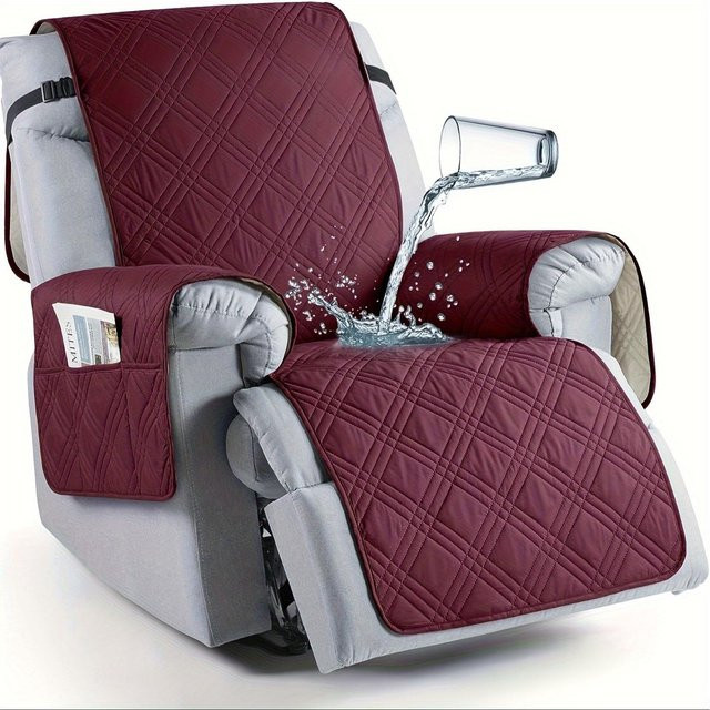 Wasserdichter und rutschfester Liegestuhlbezug mit Tasche in Grau, waschbarer Sesselbezug aus Polyester-Elastan-Mix - Bild 1