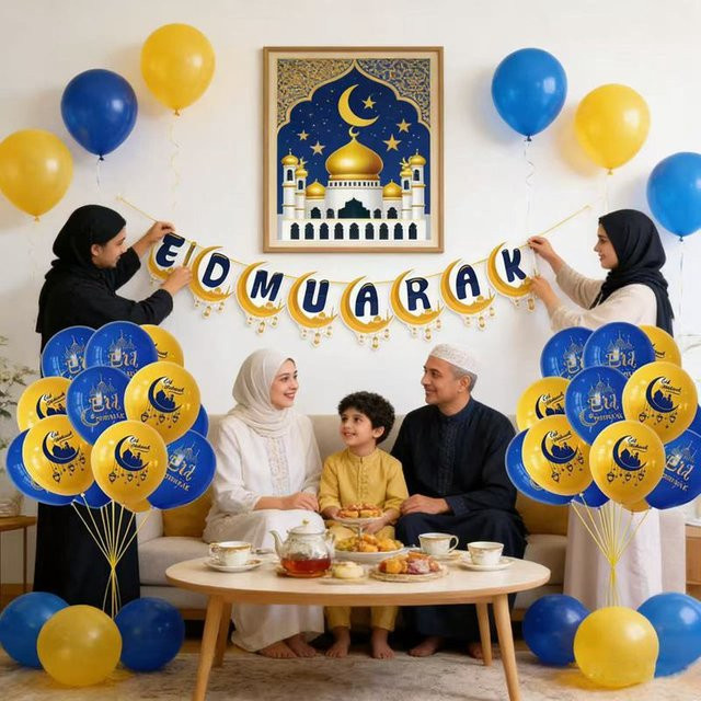 Alivparty Ramadan Dekoration Set mit LED Mond Stern Schloss Banner und Ballons für Eid Mubarak und Al Adha Feiern - Bild 1