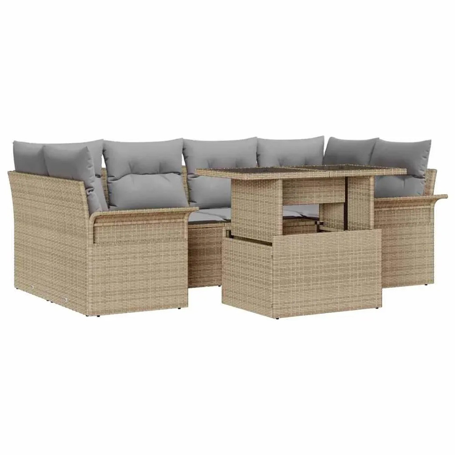 vidaXL Garten-Sofa-Set aus Poly Rattan in Beige mit 7-teiligem Set inklusive Kissen und Tisch im L-Shape Design - Bild 2