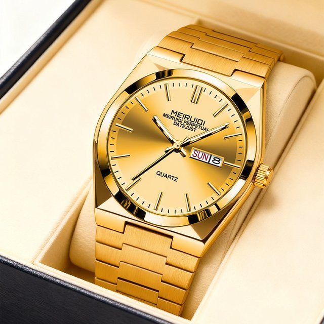 MEIRUIQI Armbanduhr, Quarz, Edelstahl, Gold, Herren - Bild 1