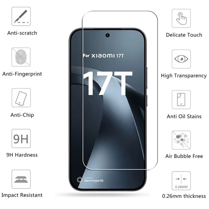 Displayschutzfolie aus gehärtetem Glas für Xiaomi 17T und Xiaomi 17T Pro, transparent - Bild 2