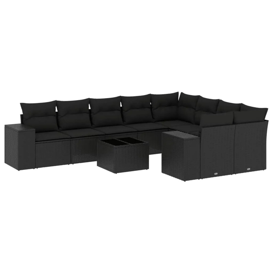 vidaXL 10-tlg. Garten-Sofagarnitur in L-Form aus Polyrattan mit Kissen, Schwarz - Bild 2