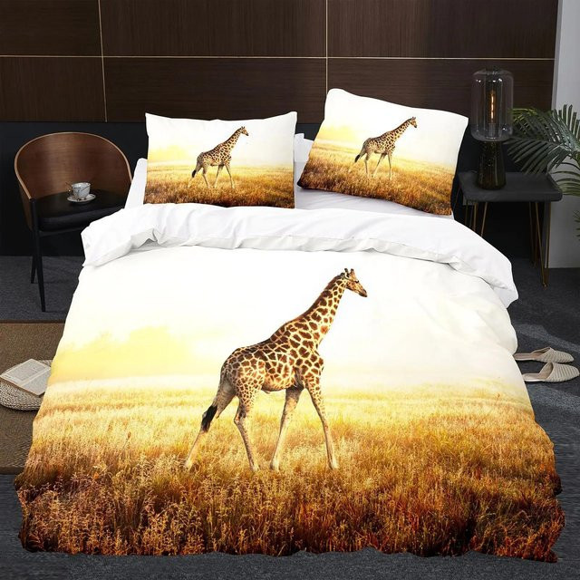 Bettwäscheset mit Giraffen-Motiv von Your Warm Home in Weiß, King Size, bestehend aus 1 Bettbezug und 2 Kissenbezügen im ethnischen Retro-Stil - Bild 1