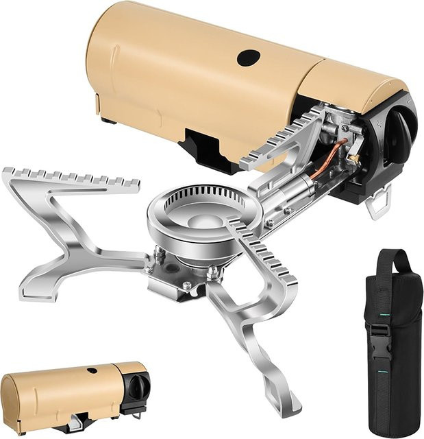 LMETJMA Kassettenkocher Beige, tragbarer 2600 W Butan-Campingkocher mit Tragetasche und zusammenklappbarer Bauweise für Camping und Picknick - Bild 1