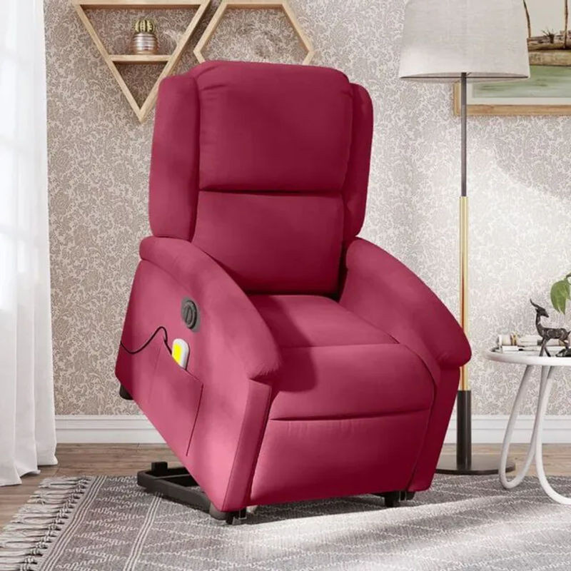 Elektrischer Massagesessel mit Aufstehhilfe von VIDAXL in Rot aus Samt und Polyester - Bild 1