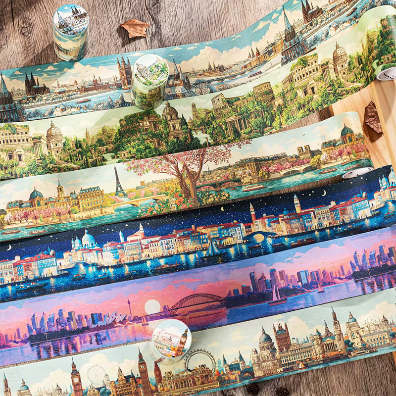 JIANQI PET Washi Tape Vintage Europäische Reise Design für Scrapbooking und DIY Notebook Dekoration, Mehrfarbig, Breite: 6,5 cm, Länge: 2 m - Bild 1