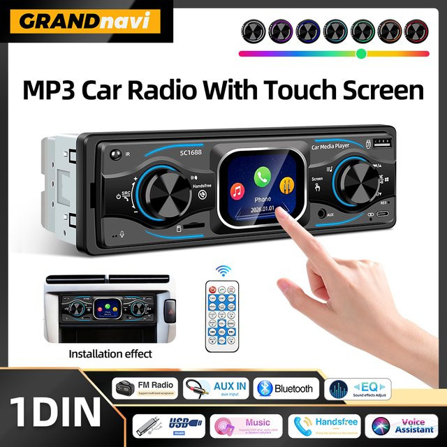 Grandnavi 1Din Autoradio MP3-Player mit Touchscreen, Bluetooth, USB/SD/AUX-IN und DSP Sprachassistent in Schwarz - Bild 1