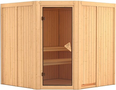 Karibu Sauna Vöru für 4 Personen aus Fichtenholz in Beige ohne Ofen B: 198 cm, T: 196 cm, H: 196 cm - Bild 1
