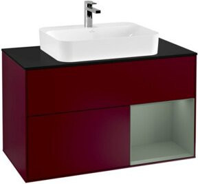 V&B Waschtischunterschrank Finion 100 Wandmontage mit LED-Beleuchtung und offenen Regalfächern, lackiert - Bild 1