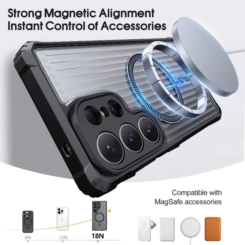 MagSafe Handyhülle für Samsung Galaxy S26 Ultra S25 S24 S23 S22 Plus FE, transparente PC-Hülle mit Anti-Rutsch TPU-Rahmen, sturzsichere Abdeckung - Bild 2