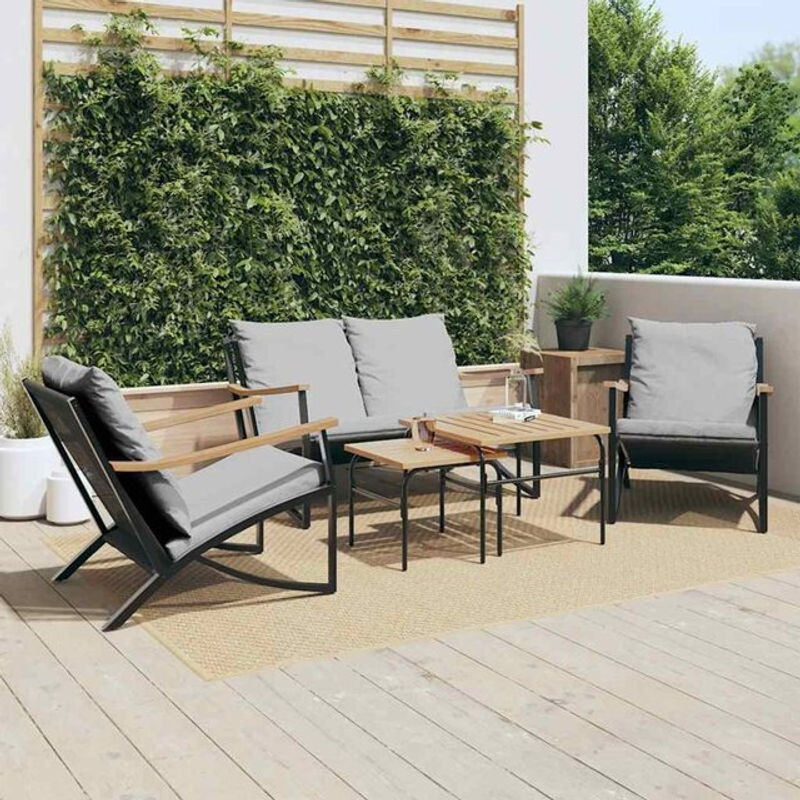 Vidaxl 5-tlg. Balkonmöbel-Set Modern aus Stahl mit grauen Polsterkissen in Schwarz - Bild 1