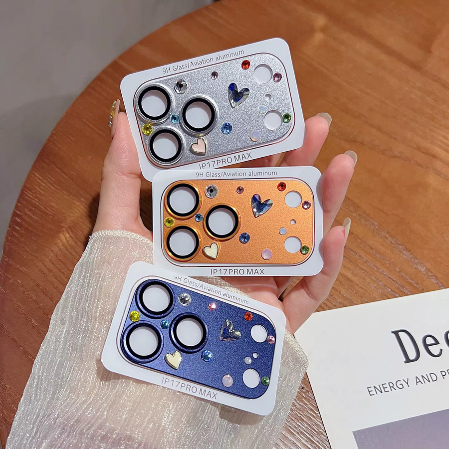 Handgefertigter Strass-Kameraschutz für Apple iPhone 17 Pro Max und 17 Pro aus gehärtetem Glas in Transparent, Orange und Multicolour - Bild 2