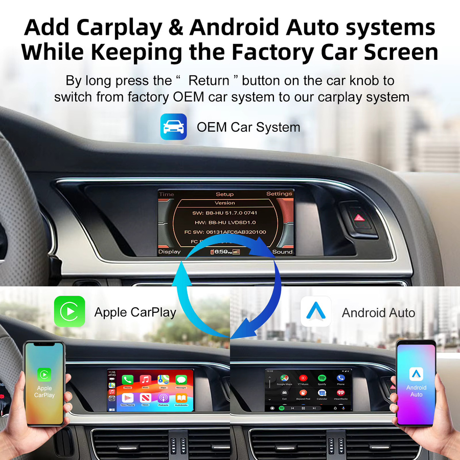LEXXSON Drahtloses CarPlay und Android Auto Retrofit Kit für Audi A4, A5 und Q5 (2009–2016) mit 6,5 Zoll MMI 2G Bildschirm-Upgrade und Wi-Fi - Bild 4