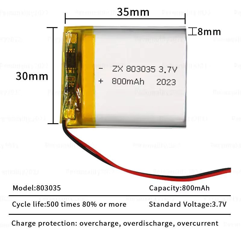 Koonenda Lipo-Akku 803035 wiederaufladbare Lithium-Polymer-Zelle 3,7 V 800 mAh in Silber für Bluetooth-Headsets, kabellose Mäuse, Tastaturen und Smartwatches - Bild 2