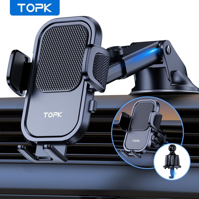 TOPK Universal Autotelefonhalterung in Schwarz mit 360 Grad Rotation für Lüftungsschlitze und Armaturenbrett inklusive Saugnapf für alle Smartphones - Bild 1