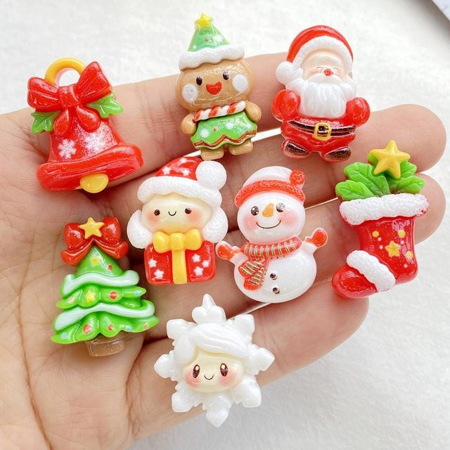 10 Stück Weihnachts Dekoration Set aus Harz mit Schneemann, Baum und Glocken in Multicolour für Scrapbooking und DIY Bastelarbeiten von Yiran bag - Bild 1