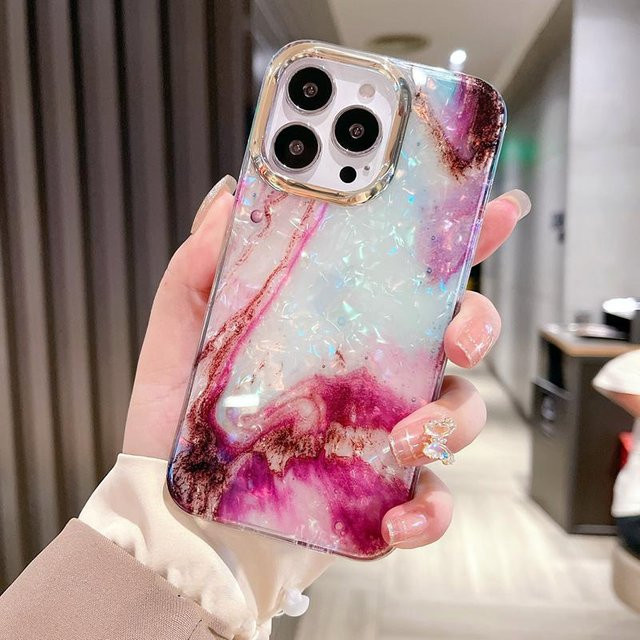Stoßfeste Handyhülle mit Marmor-Schalenmuster für iPhone 11 bis iPhone 16 Pro Max von Yiran Bag in Weiß - Bild 1