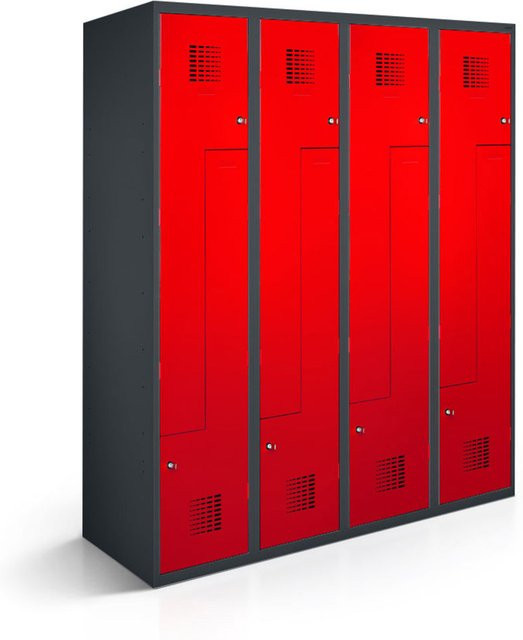 rotstahl Z-Spind mit 8 Türen in Rot und anthrazitgrauem Korpus, B/T/H: 120 x 50 x 180 cm - Bild 1