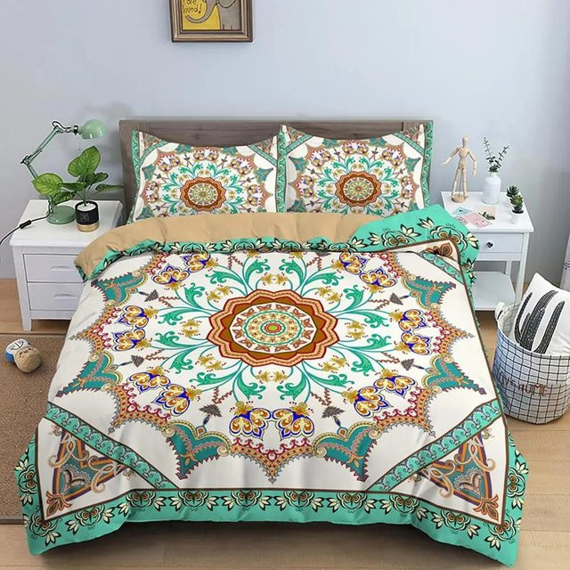 Bettbezug-Set Your Warm Home mit Mandala-Blumen im Bohemian-Stil, mehrfarbig, Polyester, B/H: 133 x 200 cm - Bild 1