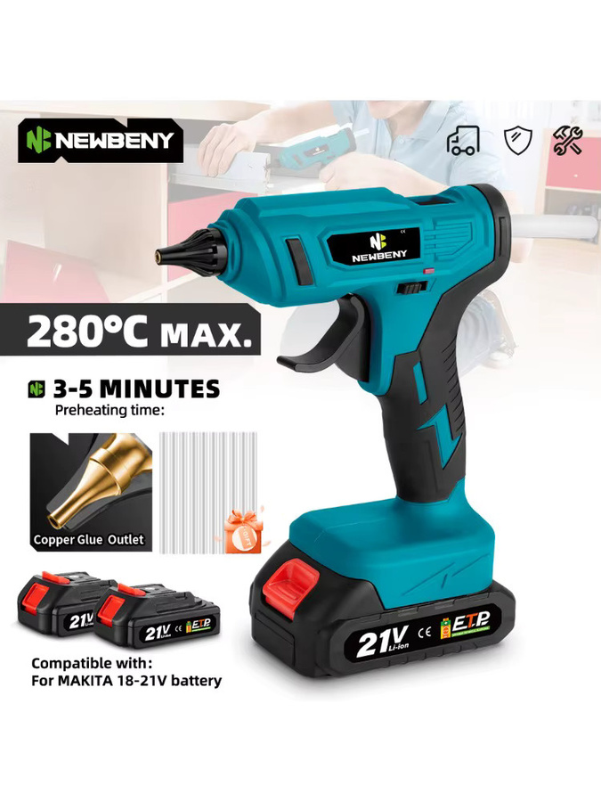 NEWBENY Kabellose elektrische Heißklebepistole in Blau für Makita-Akkus mit 11 mm Klebestiften für DIY-Reparaturen und Haushalt - Bild 5